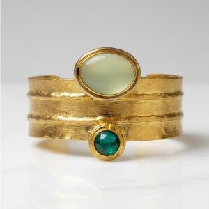 Gold Cuff bracelet with green gemstones